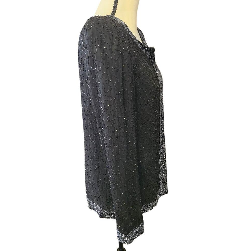 Vintage Laurence Kazar Full Beaded Silk Black Cocktail Evening Jacket Size Small - Picture 4 of 7